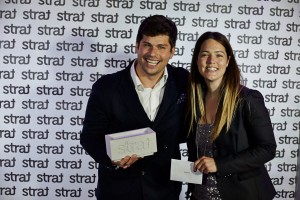 Anne-Marie Jodoin de Sherlock et Simon Cazelais de Bleublancrouge lors de la remise des Prix Strat 2014.